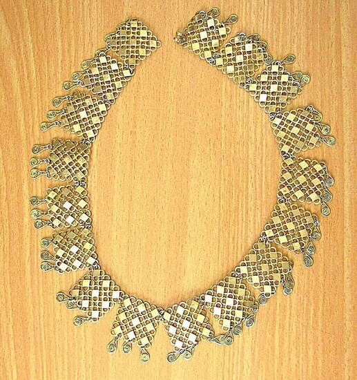 Yemenite filigree gilt silver sterling vintage necklace, 37 gr., Hazorfim, Israel, 1960’s