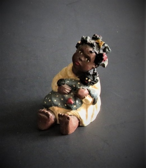 Young Girl with Doll, Vintage African American figurine 1983