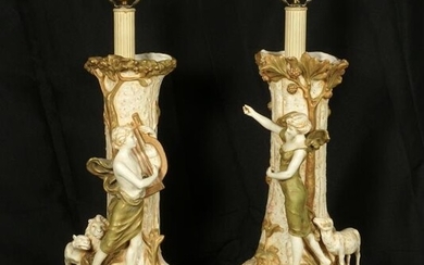 after Xavier Raphanel Pair of Porcelain Lamps