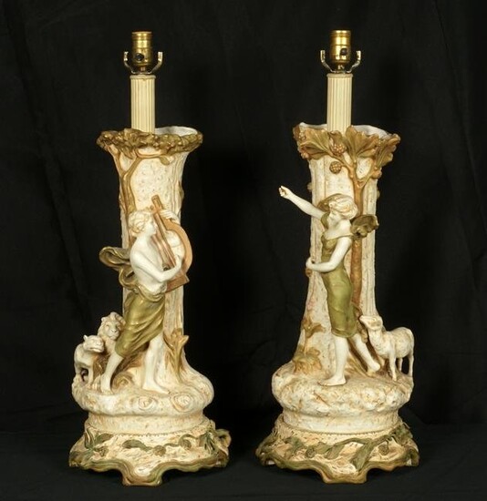 after Xavier Raphanel Pair of Porcelain Lamps