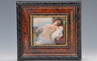 enamel picture, German, around 1900-10, Erotica, lying...