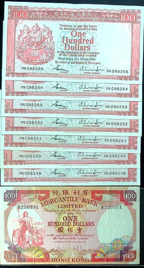 (t) HONG KONG. Lot of I8). Mixed Banks. 100 Dollars, 1974-83. P-187 & 245. Very Fine to About Uncirculated.