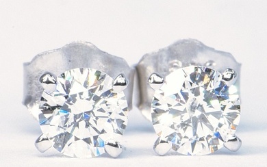 0.76 ct D SI2 - 14 kt. White gold - Earrings - 0.76 ct Diamond - Diamonds, No Reserve Price