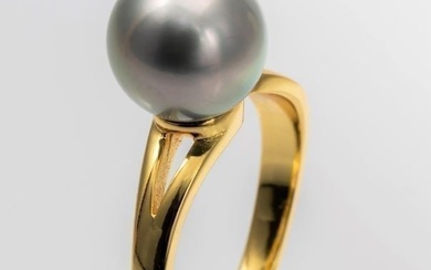 10x11mm Golden Green Tahitian Pearl - 925 Silver - Ring