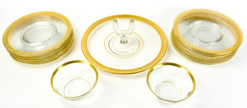 12 Bavarian Glass Gilt Plates, Bowls, Platter