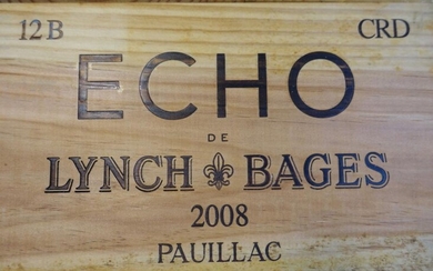 12 bouteilles ECHO DE LYNCH BAGES 2008 Pauillac Caisse bois d'origine