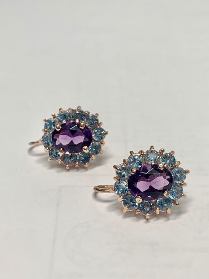 14 kt. Pink gold - Earrings - 8.00 ct Amethysts - Topazs
