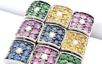 14 kt. White gold - Pendant - Diamond, Sapphire, Pink Sapphire Yellow Sapphire, Tsavorite