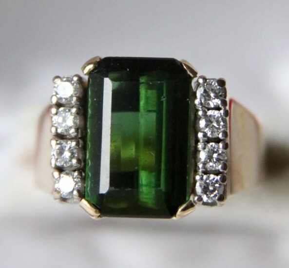 14 kt. Yellow gold - Handcrafted ring - 7.00 ct Tourmaline - (tested) - High quality - G/VS1 Diamonds - handcrafted Germany