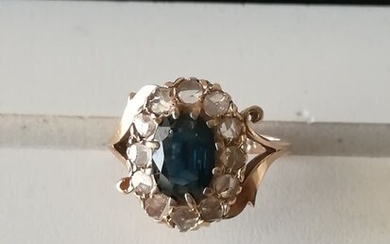 14 kt. Yellow gold - Ring - 3.00 ct Sapphire - Diamonds