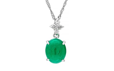 1.40 tcw Emerald Pendant - 18 kt. White gold - Necklace Emerald - 0.08 ct Diamonds - No Reserve Price