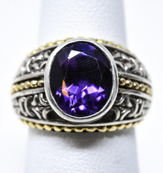 14kt Yellow Gold, Sterling Silver & Amethyst Ring