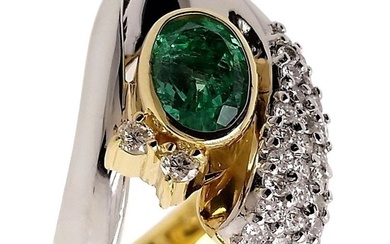 1.76 ctw - 1.33ct Natural Colombia Emerald and 0.43ct Natural Diamonds - IGI Report - 18 kt. Platinum, Yellow gold - Ring - 1.33 ct Emerald - Diamonds