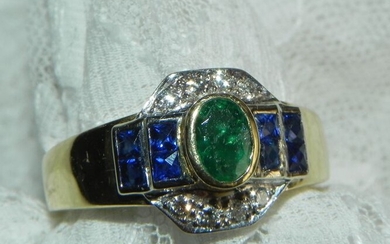 18 Yellow gold - 18 kt gold - Emerald / sapphire / brilliant ring 750 gold - 1.00 ct emerald - 1.00 ct Emerald