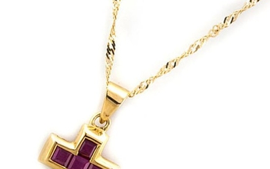 18 kt. Gold, Yellow gold - Necklace with pendant - 1.00 ct Ruby