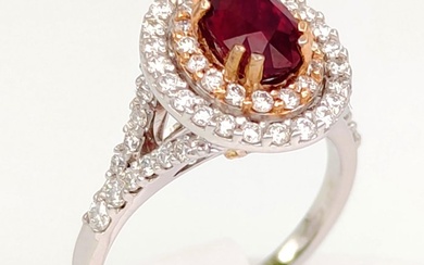 18 kt. Pink gold, White gold - Ring - 1.24 ct - Ct 1.67 Ruby Mozambique Pigeon'S Blood - Lotus Certificate n 1650-7587