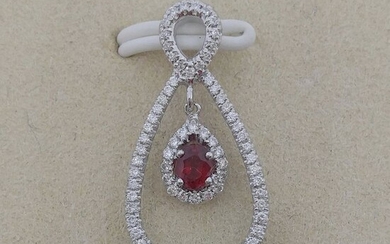 18 kt. White gold - Necklace with pendant - 0.27 ct Ruby - Diamond