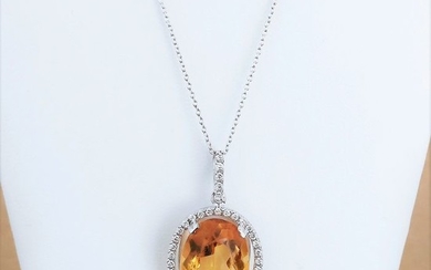 18 kt. White gold - Necklace with pendant - 8.99 ct Citrine - Diamond