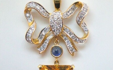 18 kt. White gold - Pendant - 16.35 ct Citrine - Diamond, Sapphire