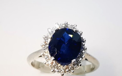 18 kt. White gold - Ring - 1.57 ct Sapphire - Diamonds