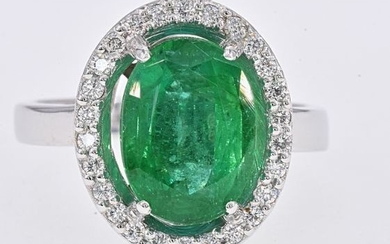18 kt. White gold - Ring - 4.16 ct Emerald - Diamonds