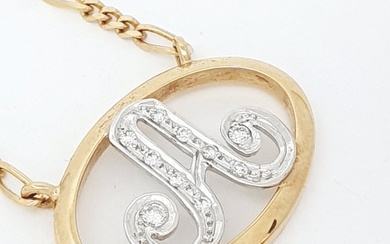 18 kt. White gold, Yellow gold - Necklace with pendant - 0.10 ct Diamond