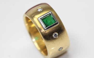 18 kt. White gold, Yellow gold - Ring - 1.00 ct Emerald - Diamonds