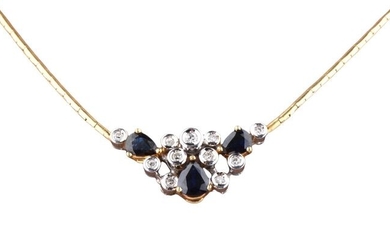 18 kt. Yellow gold - Necklace - 0.58 ct Sapphire - Diamonds