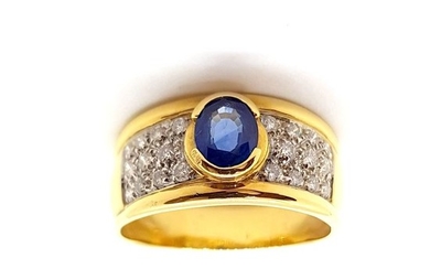 18 kt. Yellow gold - Ring - 0.60 ct Sapphire - Diamond