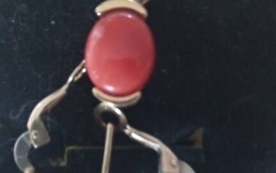 18 kt. Yellow gold, red coral - Earrings, Pendant, Set red coral