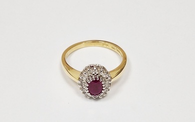 18ct gold, red stone and diamond cluster dress ring