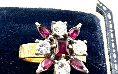 18ct gold ruby & diamond ring set with 4 diamonds est 80 pts...