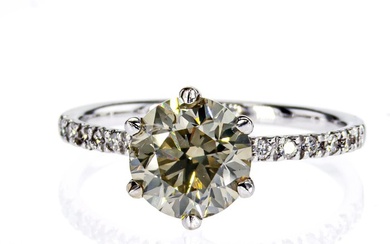 1.94 ct. t.w. Fancy Grayish Yellow Round Diamond Ring - 14 kt. White gold - Ring Diamond