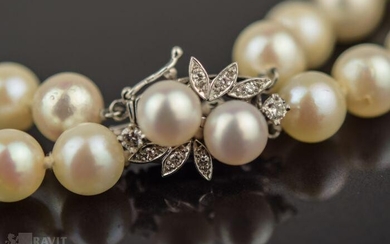 1950's White Gold and Cultured Pearl Necklace with