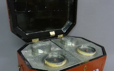 19th Century Chinese Tea Caddy with Four Pewter Containers that are removable, Exterior has been