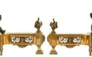 19th Century Pair of French Louis XVI Style Gilt Bronze Fireplace Chenets