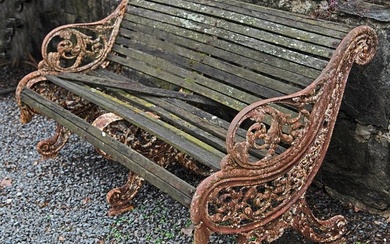19th c. French Cast Iron and Oak Garden Bench