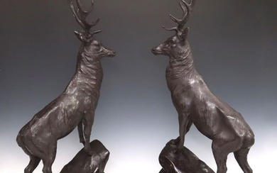 (2) AFTER JULES MOIGNIEZ PATINATED BRONZE STAGS