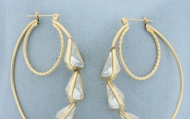 2 Inch Oversized CZ Double Hoop Earrings in 14k Yellow Gold