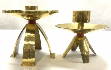 2 MCM Hand Crafted Swedish Brass Candle Holders
