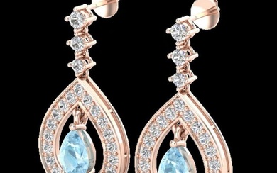 2.25 ctw Aquamarine & Micro Pave VS/SI Diamond Earrings 14k Rose Gold