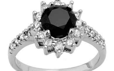 2.45 ctw VS Certified Black & White Diamond Solitaire Ring 14k White Gold