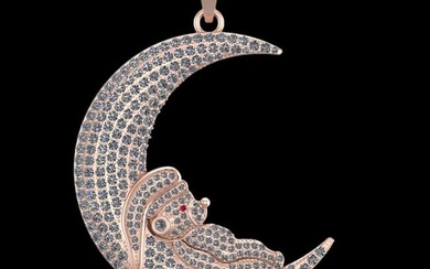 2.87 Ctw VS/SI1 Ruby and Diamond 14K Rose Gold teddy bear necklace ( ALL DIAMOND ARE LAB GROWN )