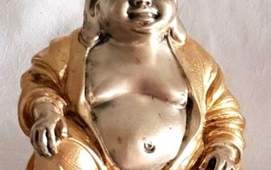 Figurine(s), Italian solid silver large statue Happy Buddha- .800 silver, Silver gilt - Italy - Second half 20th century