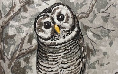 Original woodblock print (1) - Fu Takenaka (b. 1945) - Happy owl. Signed and numbered in pencil by the artist 13/27 - Heisei period (1989-2019)