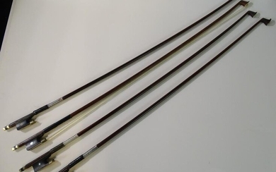 4 ANTIQUE VIOLIN BOWS INC. ONE BY W.E. HILL & SONS (1) MARKED "GERMANY" (2) UNMARKED