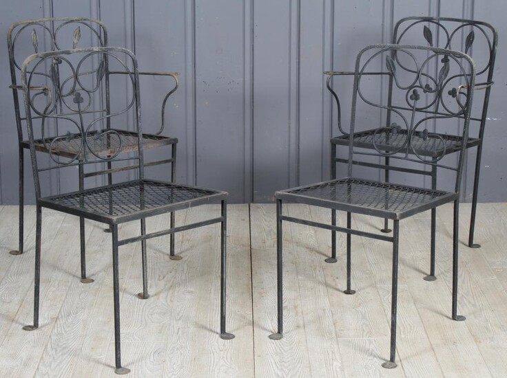 4 WROUGHT IRON CLOVER AND VINE PATIO CHAIRS