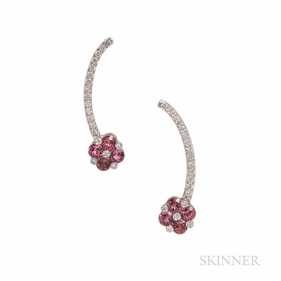 18kt White Gold, Pink Tourmaline, and Diamond Earrings