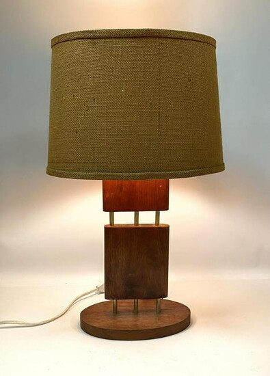 50s Modern Walnut Table Lamp with Metal Rods. Period sh