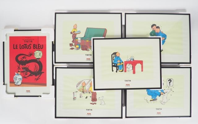 6 SUPERBES Cadres "Le LOTUS BLEU" 1996 Official Moulinsart Limited print A3 Tintin Poster Herge...